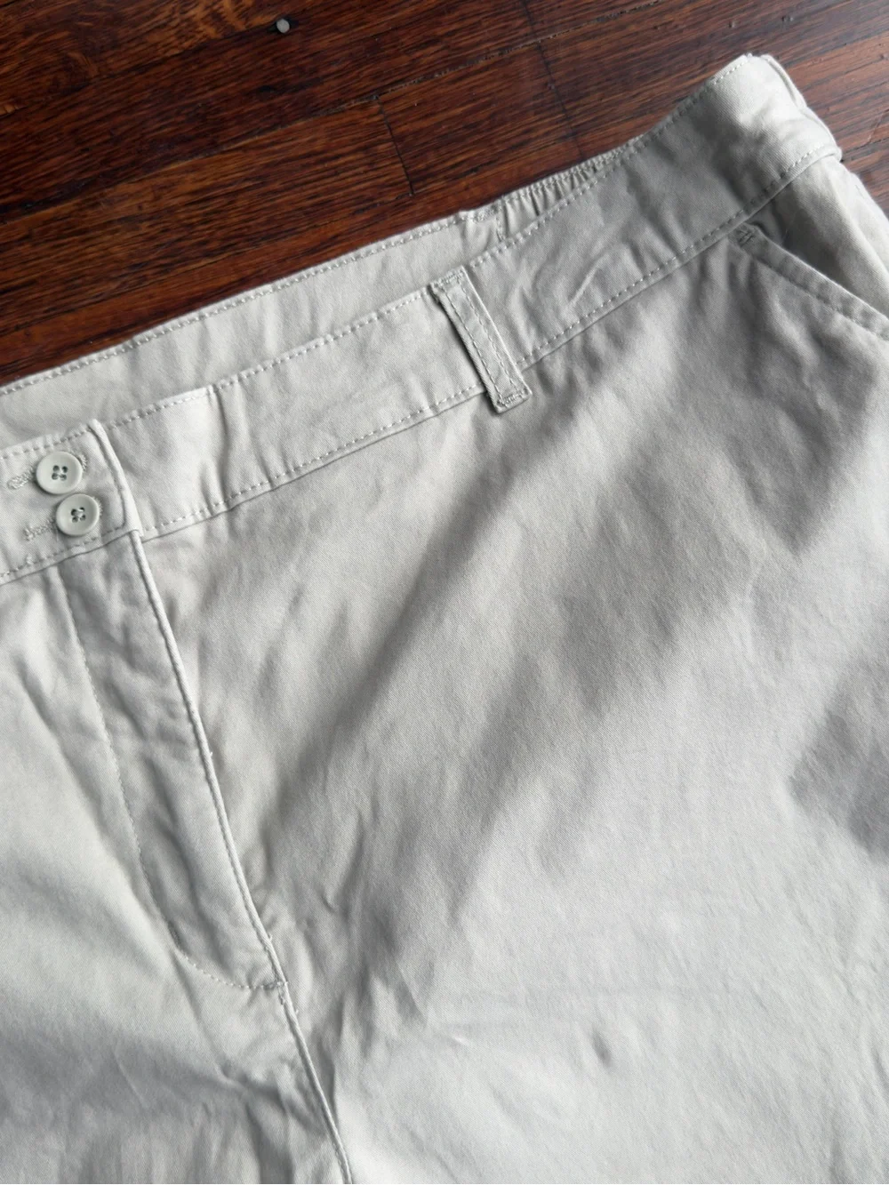 Karen Scott Light Beige Flat-Front Cotton Shorts